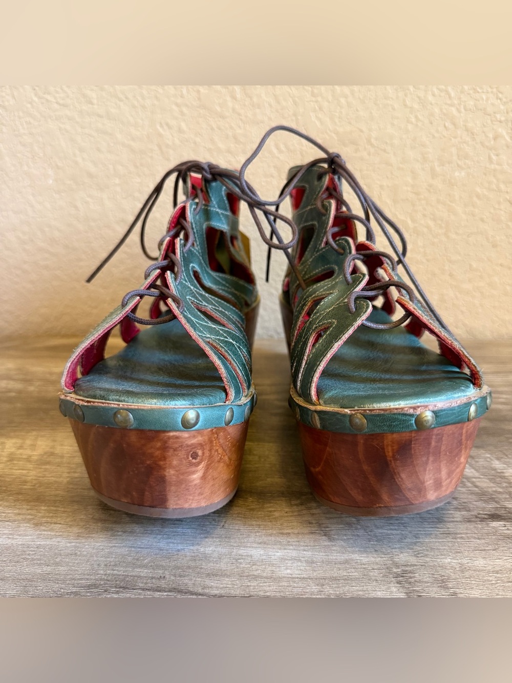 NWT Bed Stu Shirin Wooden Platform Leather Sandals Womens Size 10 - Picture 7 of 16